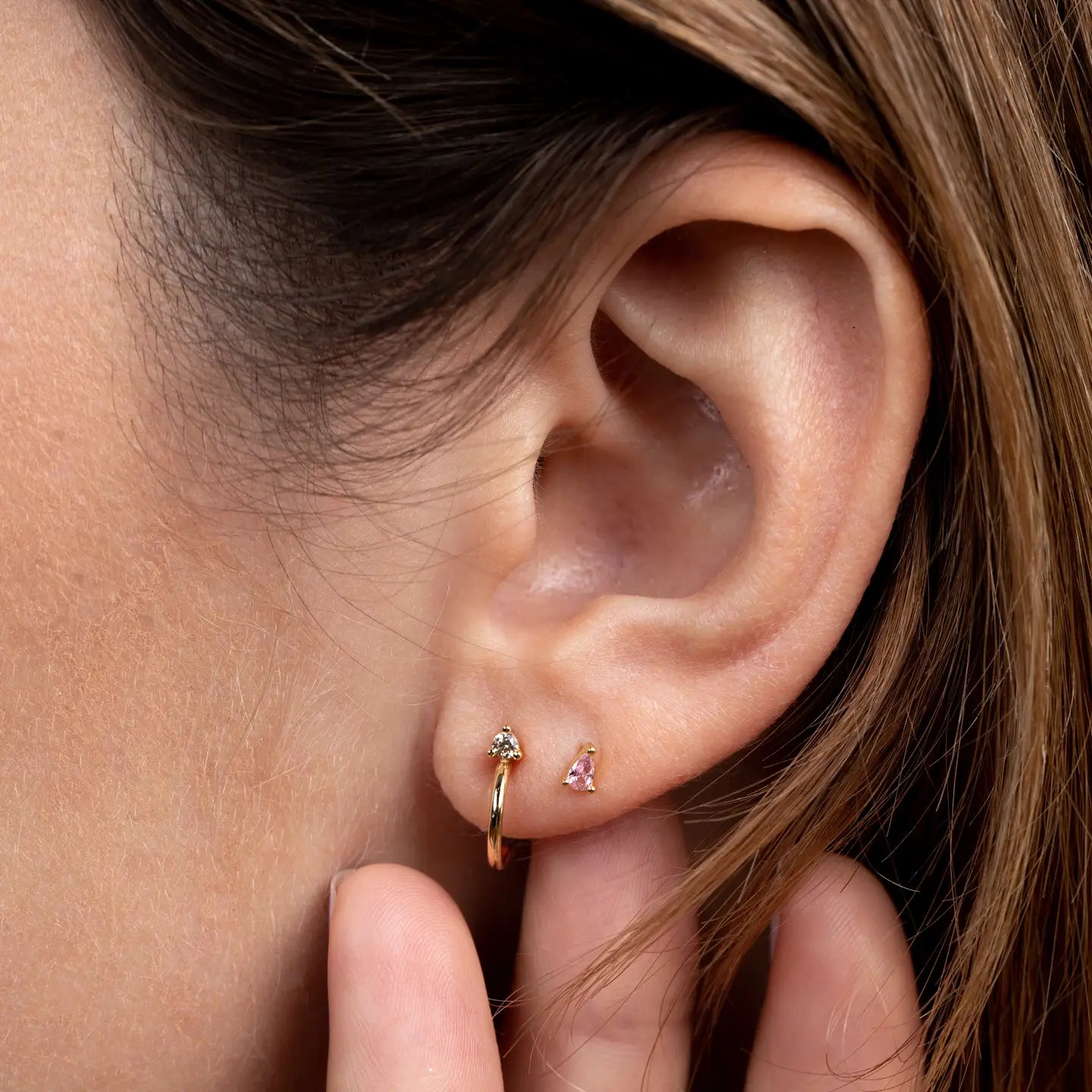 Open Mini Hoop - Champagne Cz - Gold Earrings