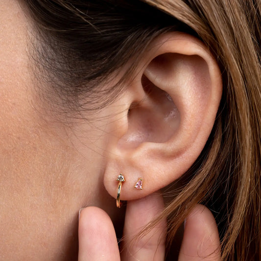 Open Mini Hoop - Champagne Cz - Gold Earrings