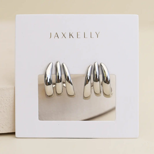Silver Three Hoop Huggie - Earring