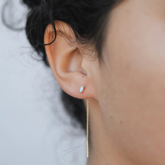 Studded Threader - White Opal - Earrings