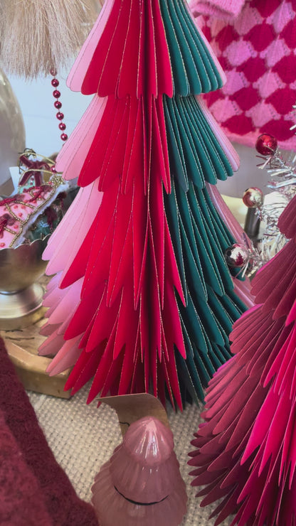 18” Handmade Folding Honeycomb Tree with Gold glitter Edge