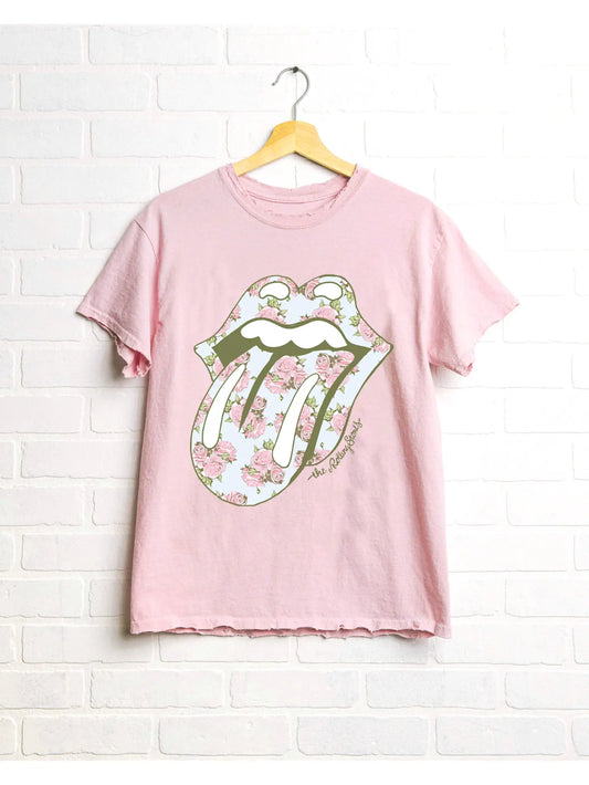Rolling Stones Floral Lick Pink Thrifted Graphic Tee