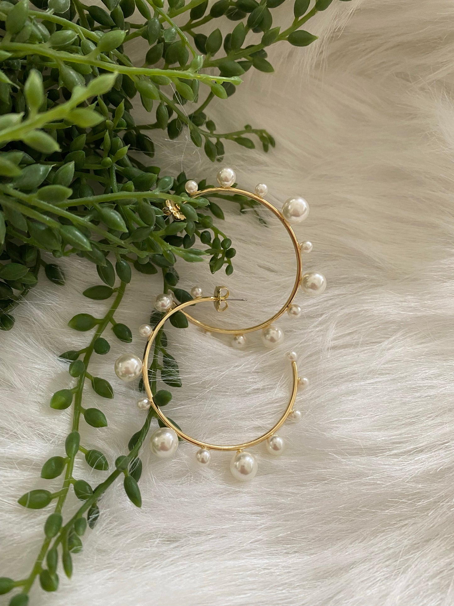 Large Hoops with Pearl Embellishments