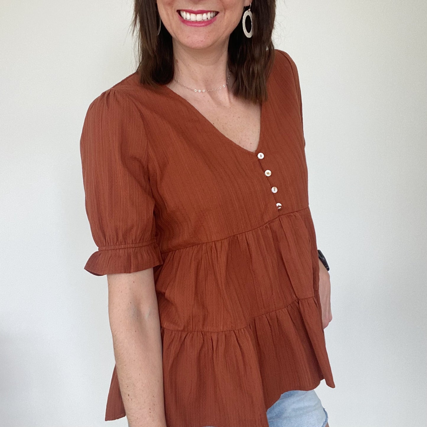 Burnt Orange Vneck Blouse