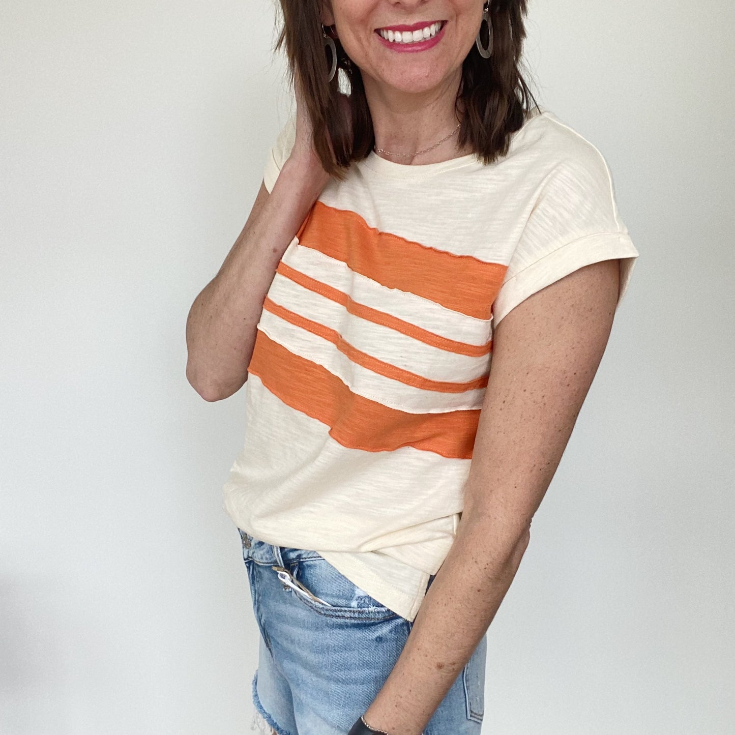 Butter and Orange Color Block Tee