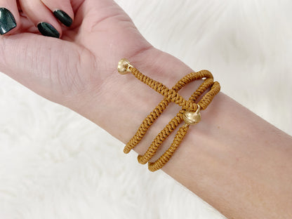 Brown Multi-Layered Cord Bracelet with Metal Beads